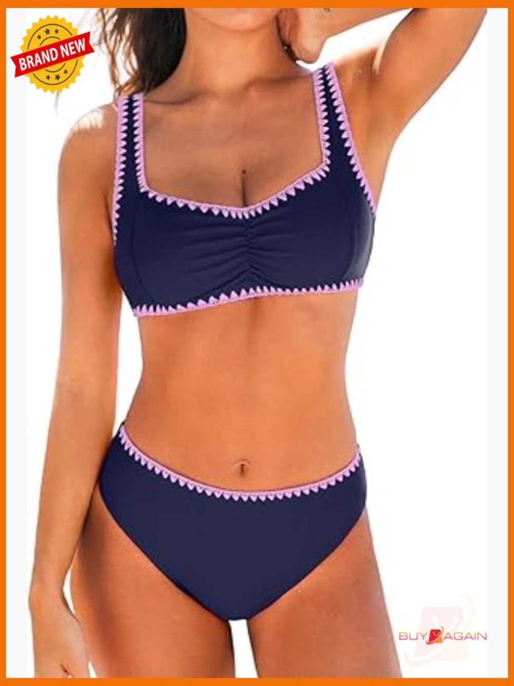 Sweetheart Neck Bikini Set Mid Rise Adjustable Straps Stitching Swimsuit